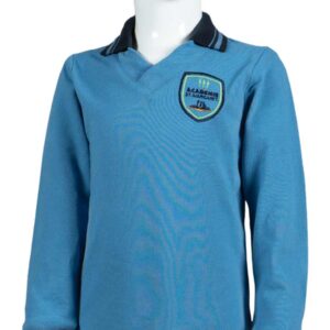 Polo col en V bleu, manches longues